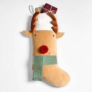 Crate&barrelWonderland Velvet Reindeer Kids Christmas Stocking